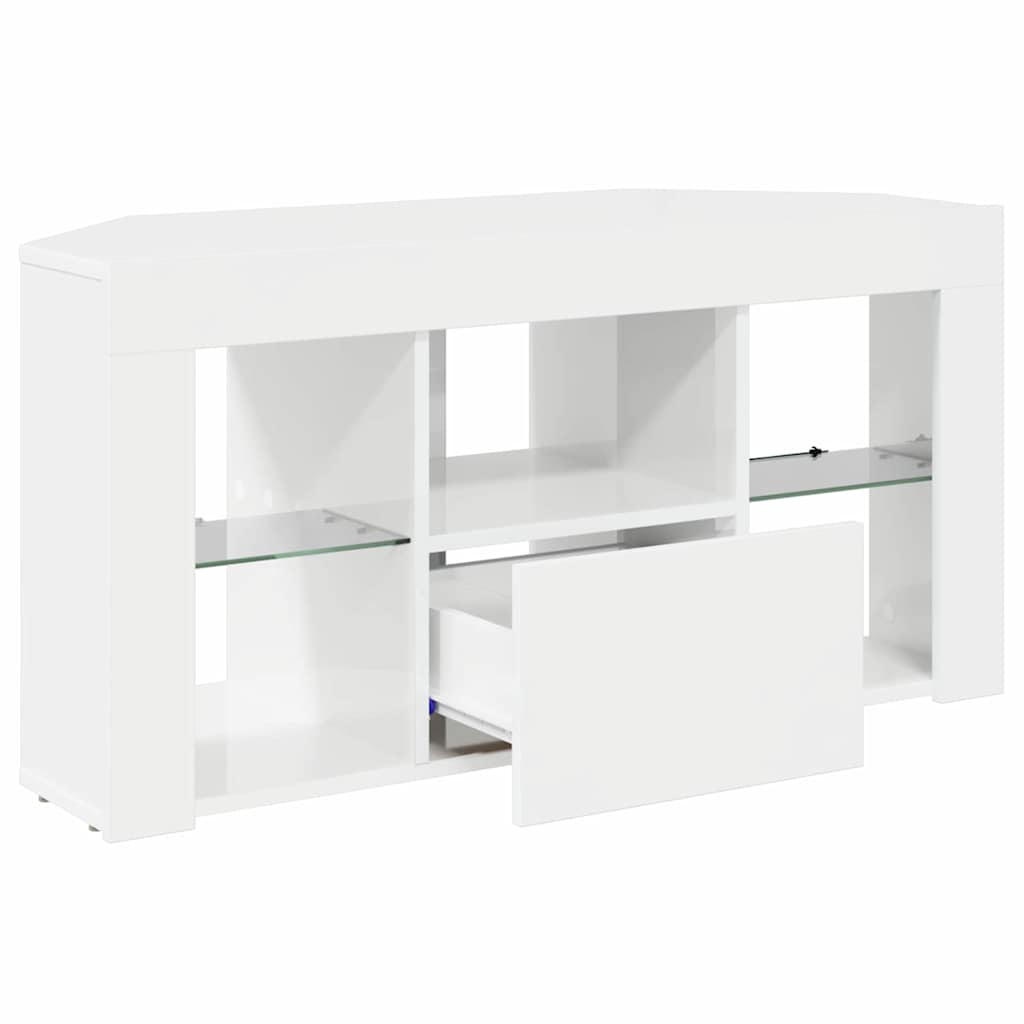 Sifonier LED pentru TV coltar Alb lucios 104 x 40 x 50 cm — imaginea 8