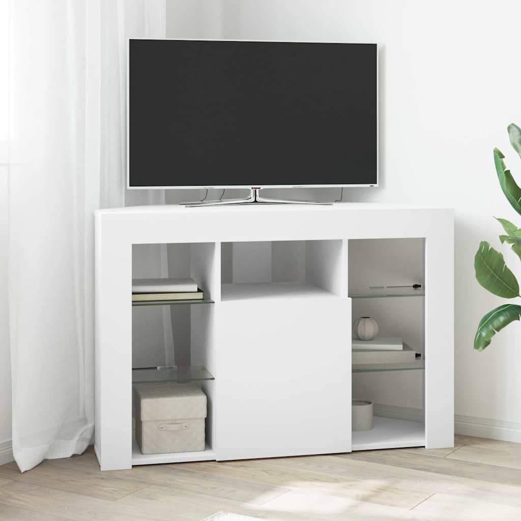 Sifonier LED pentru TV coltar Alb 100x40x68cm Lemn compozit — imaginea 2