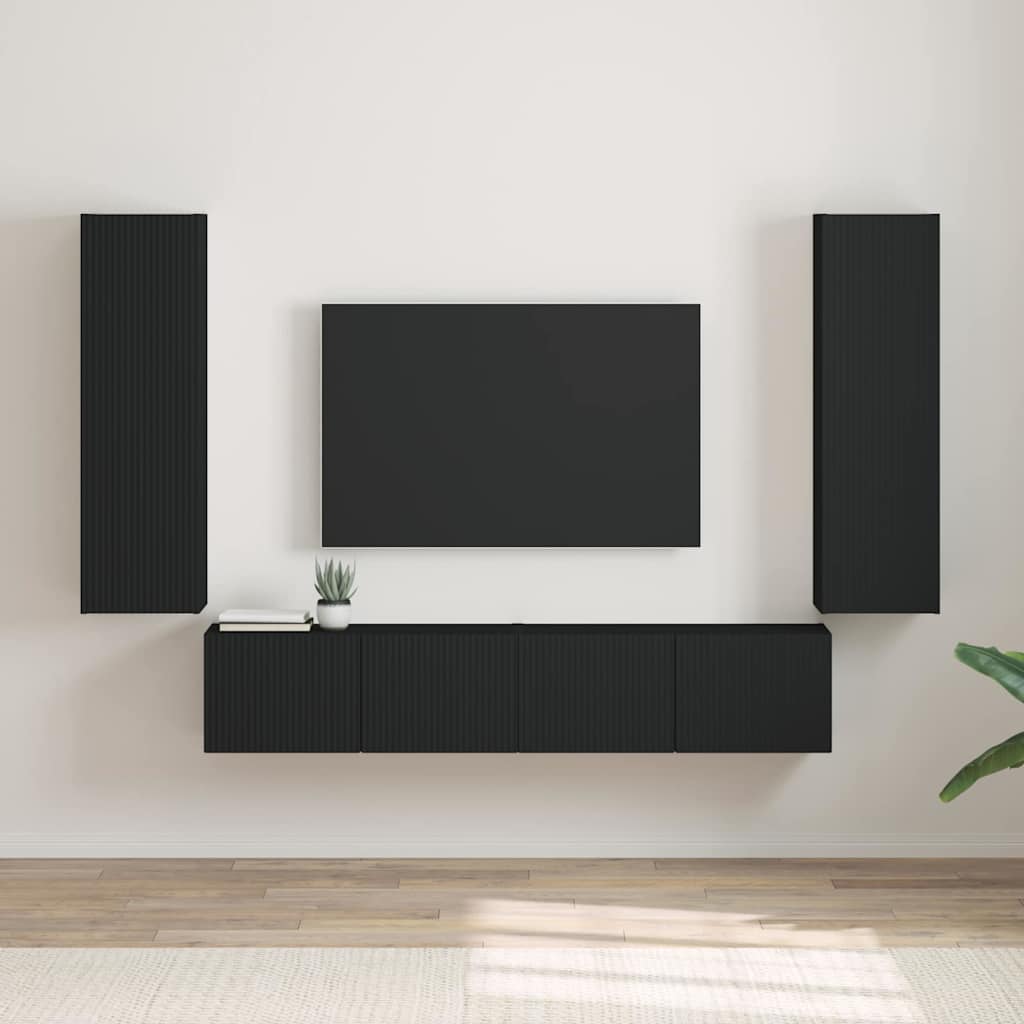 Dulap TV de perete 2 pcs Negru 30 x 31 x 100 cm Lemn compozit — imaginea 2