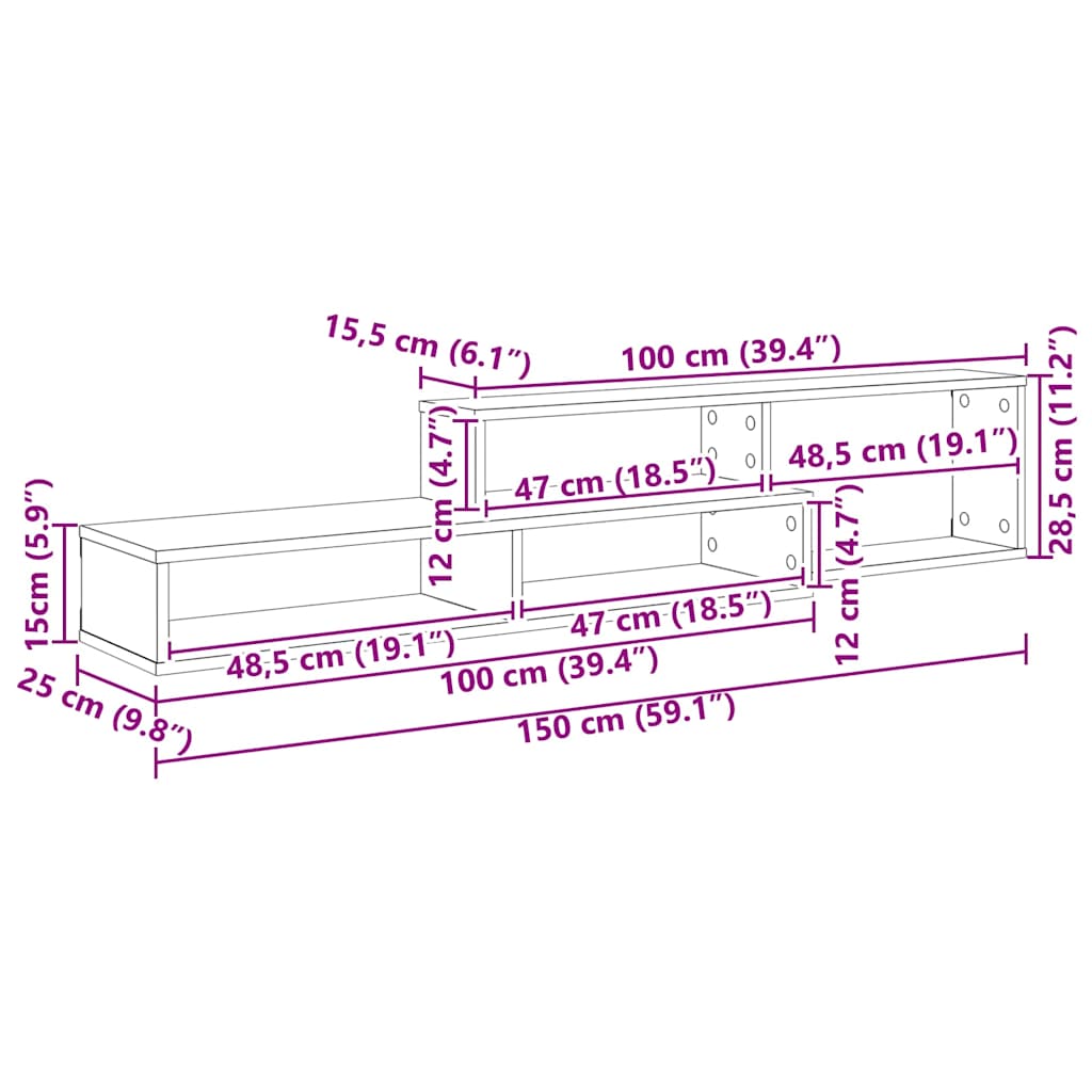 SuportTVdeperete 150x25x28,5cm Lemn compozit — imaginea 11