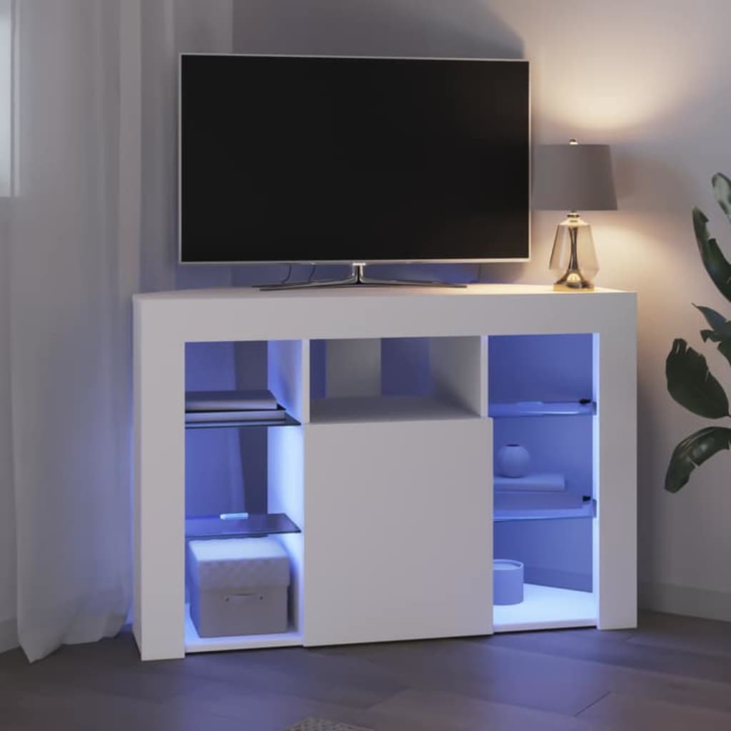 Sifonier LED pentru TV coltar Alb 100x40x68cm Lemn compozit — imaginea 6