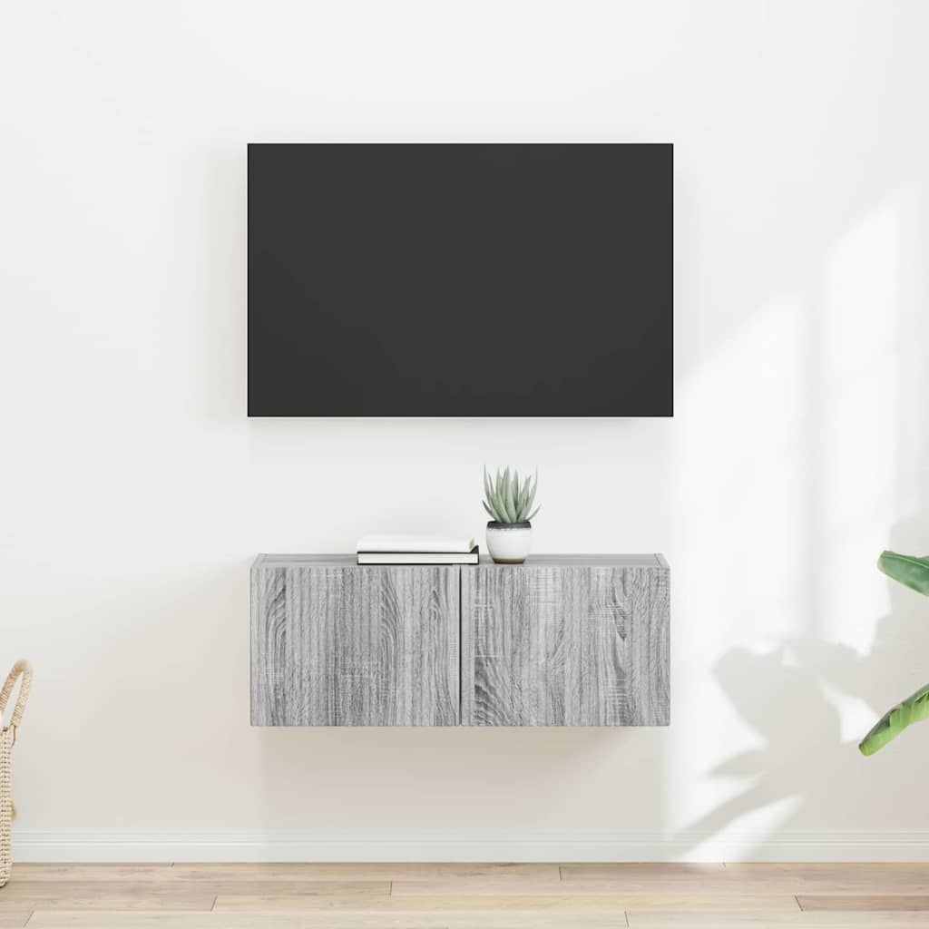 Dulap TV de perete Pe perete 2 pcs Gri Sonoma 60 x 31 x 29.5 cm — imaginea 2