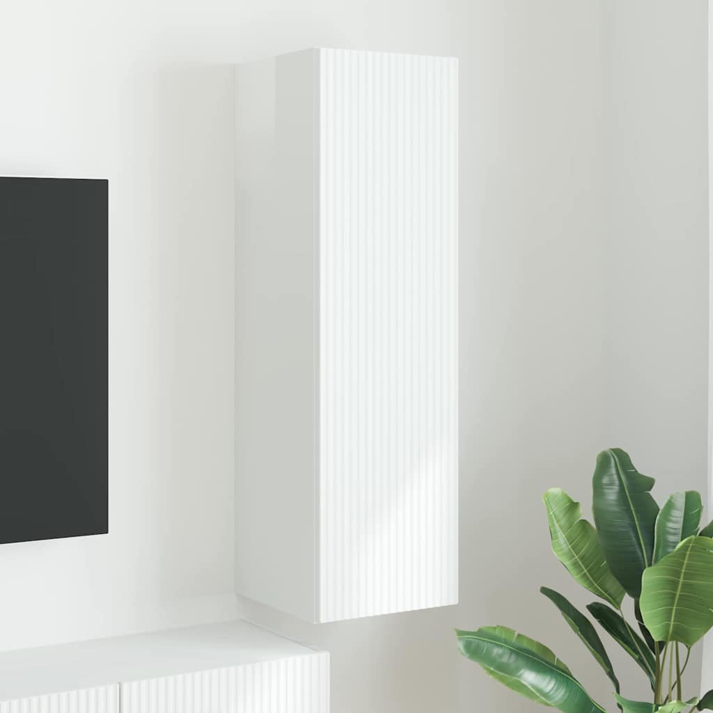 Dulap TV de perete Alb Lucios 30 x 31 x 100 cm Lemn compozit — imaginea 2