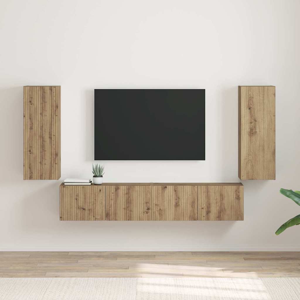 Dulap TV de perete 2 pcs Stejar artizanal 30 x 31 x 80 cm — imaginea 2