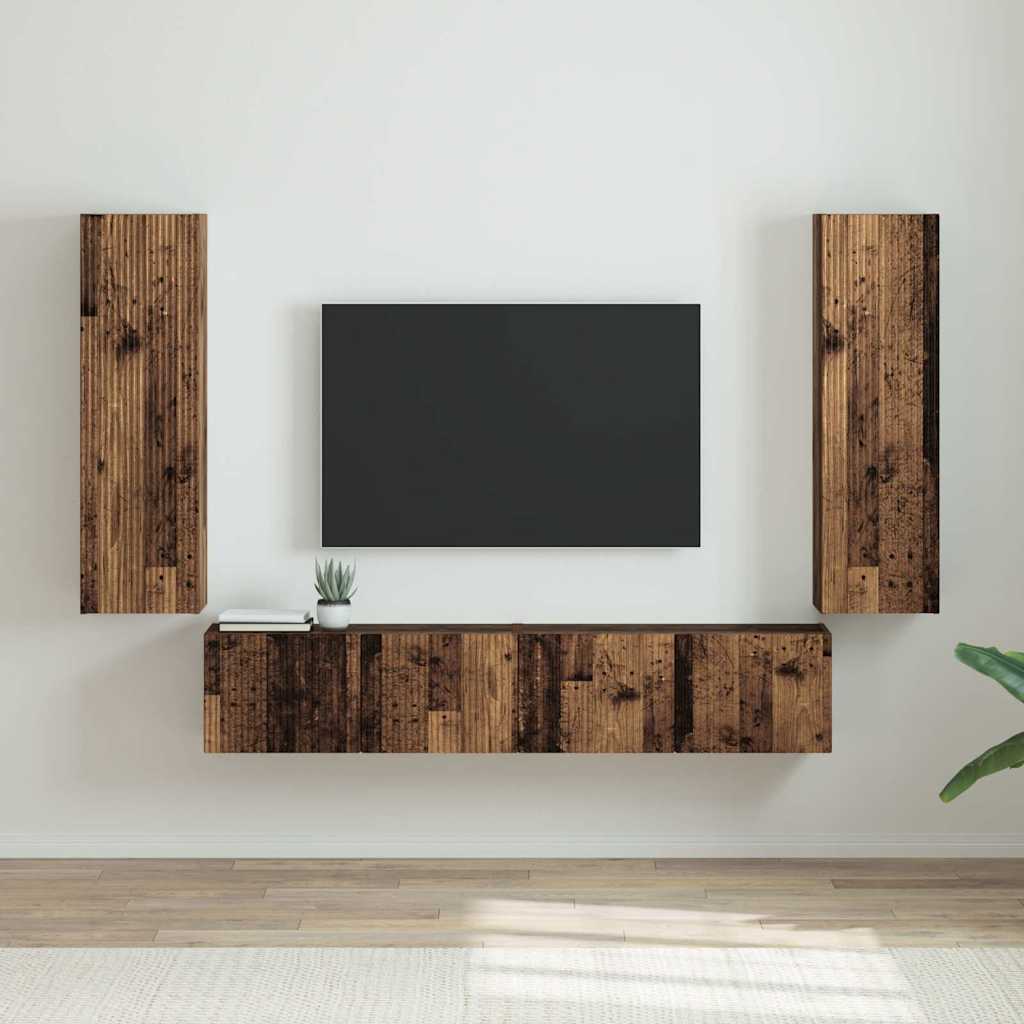 Dulap TV de perete Pe perete 2 pcs Lemn Vechi 30 x 31 x 100 cm — imaginea 2