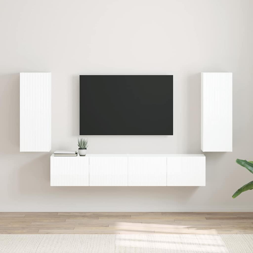 Dulap TV de perete Pe perete 2 pcs Alb Lucios 30 x 31 x 80 cm — imaginea 2