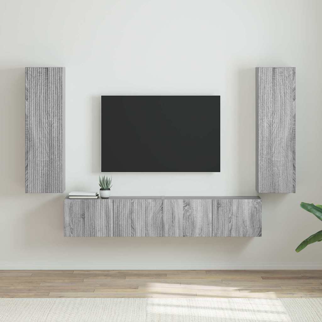 Dulap TV de perete Pe perete 2 pcs Gri Sonoma 30 x 31 x 100 cm — imaginea 2