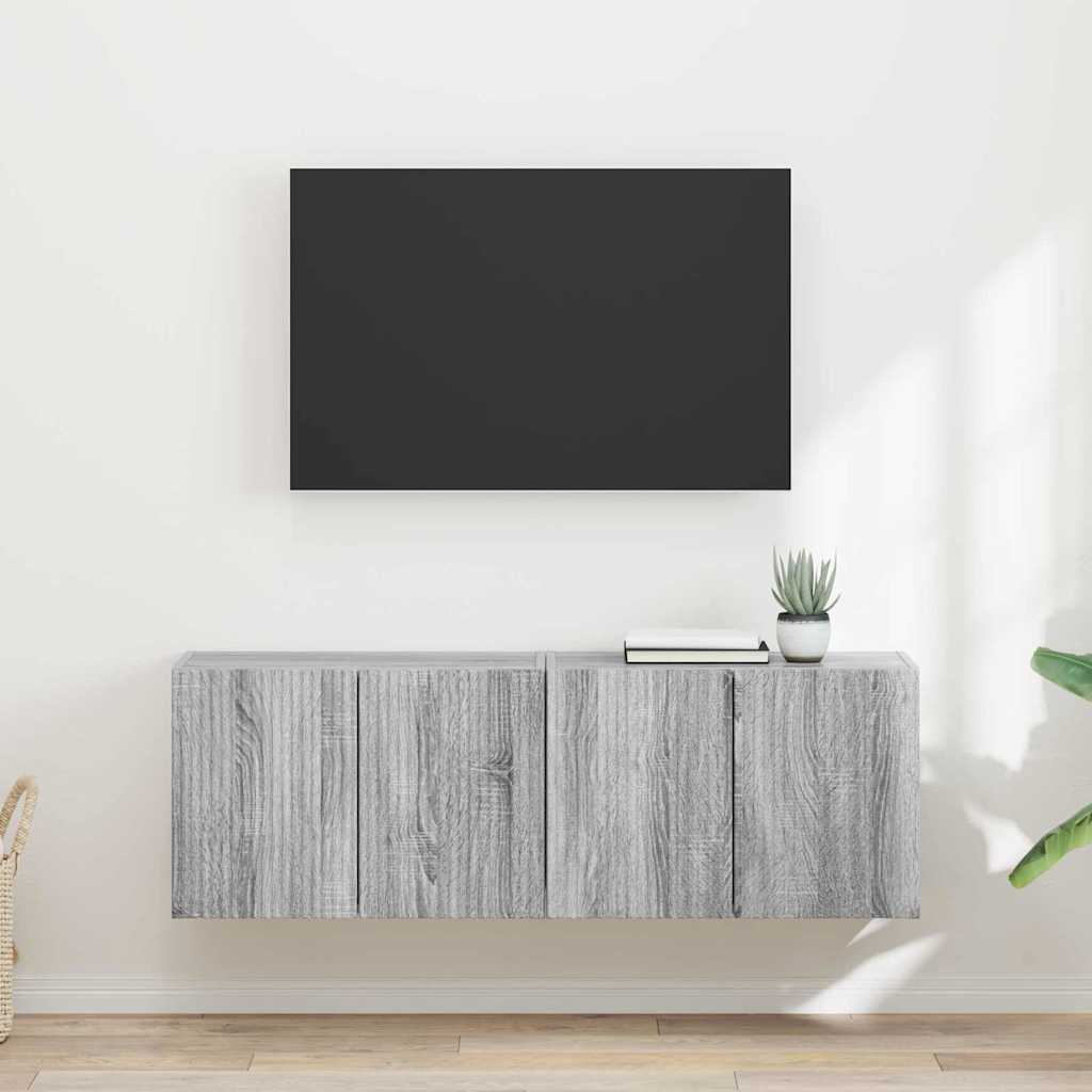 Dulap TV de perete Pe perete 2 pcs Gri Sonoma 59,5 x 31 x 40 cm — imaginea 2