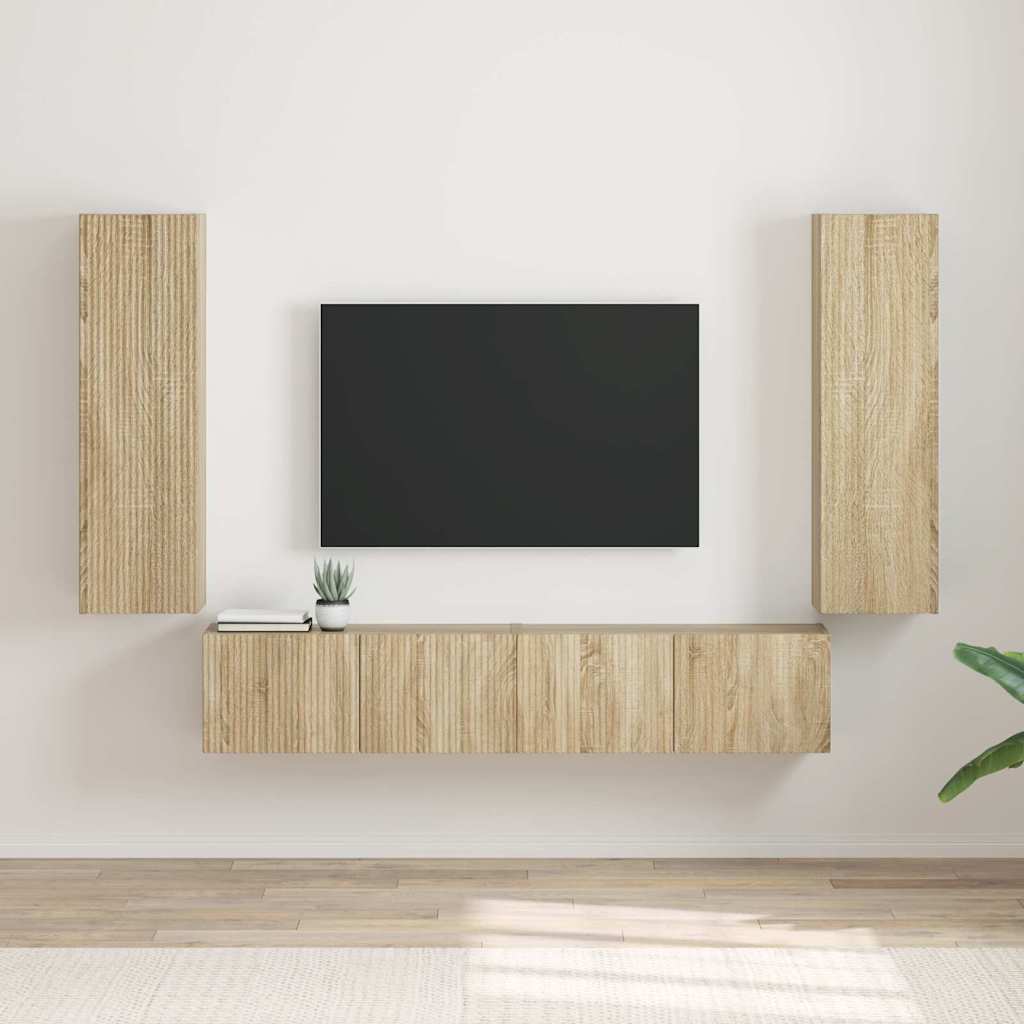 Dulap TV de perete 2 pcs Sonoma 30 x 31 x 100 cm Lemn compozit — imaginea 2