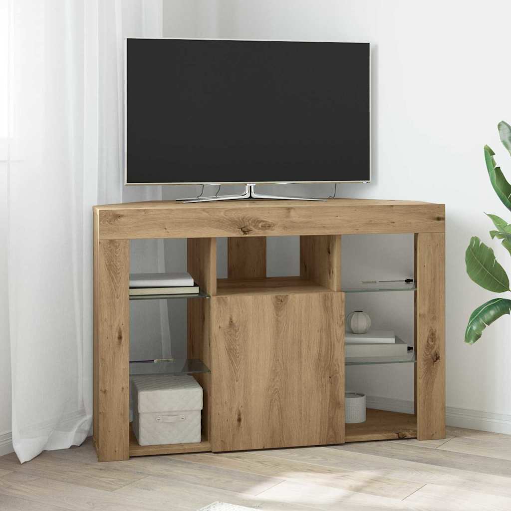 Sifonier LED pentru TV coltar Stejar Artizanal 108 x 40 x 68 cm — imaginea 2