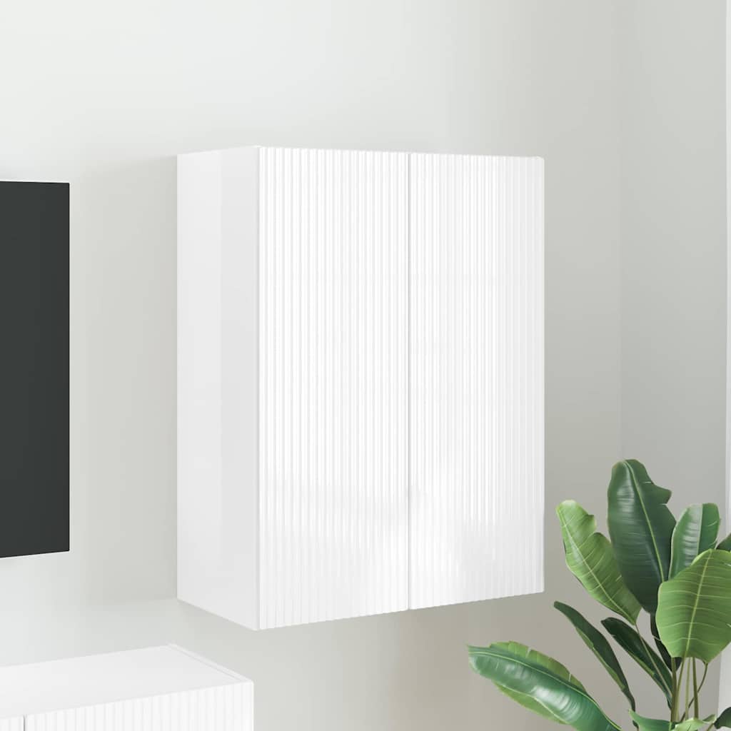 Dulap TV de perete Alb lucios 59,5 x 31 x 80 cm Lemn compozit — imaginea 2