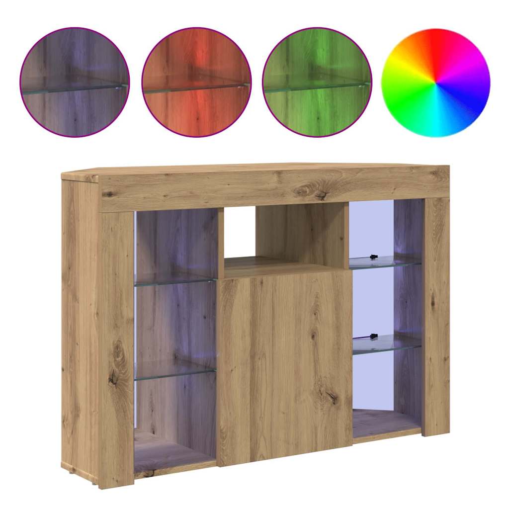 Sifonier LED pentru TV coltar Stejar Artizanal 108 x 40 x 68 cm — imaginea 5
