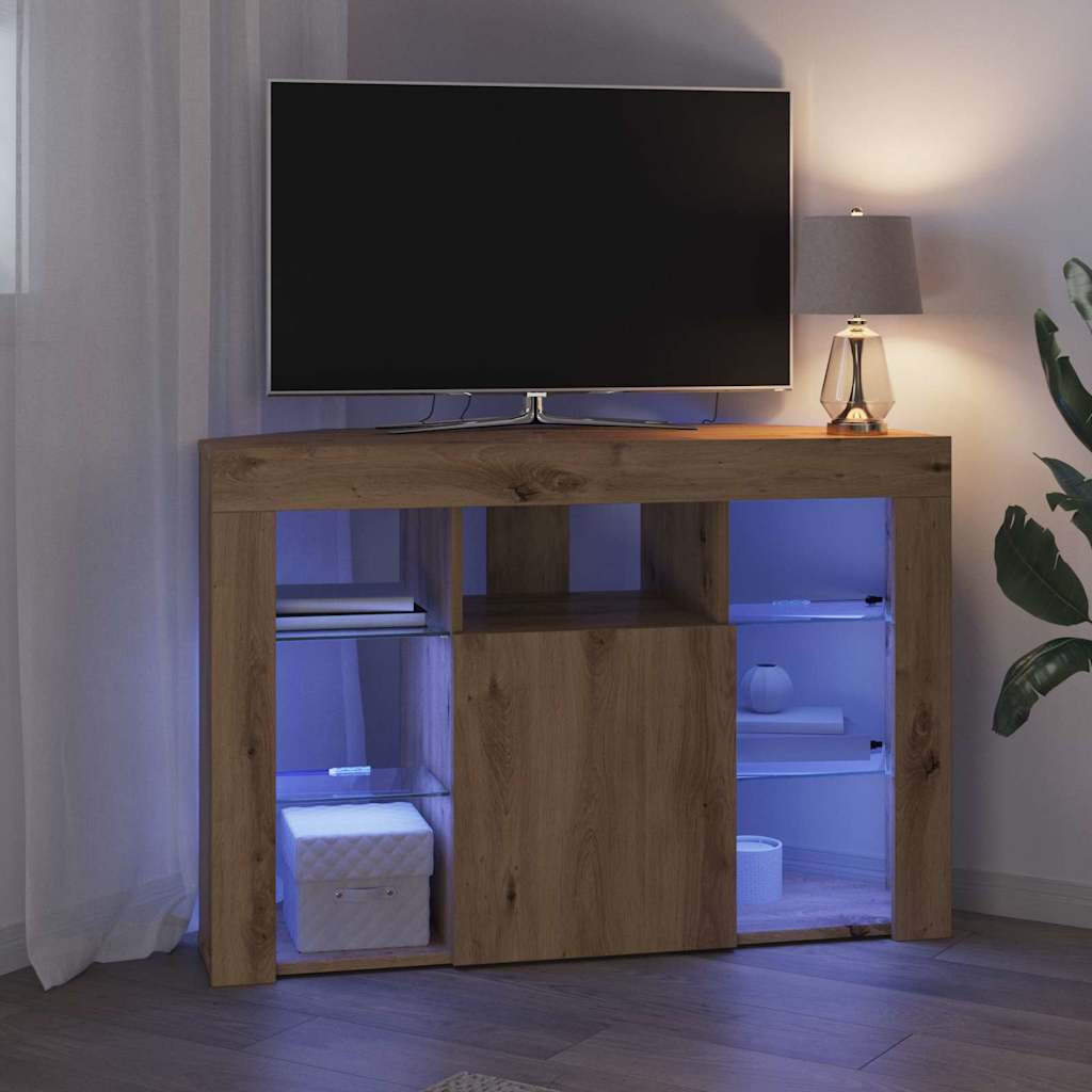 Sifonier LED pentru TV coltar Stejar Artizanal 108 x 40 x 68 cm — imaginea 6