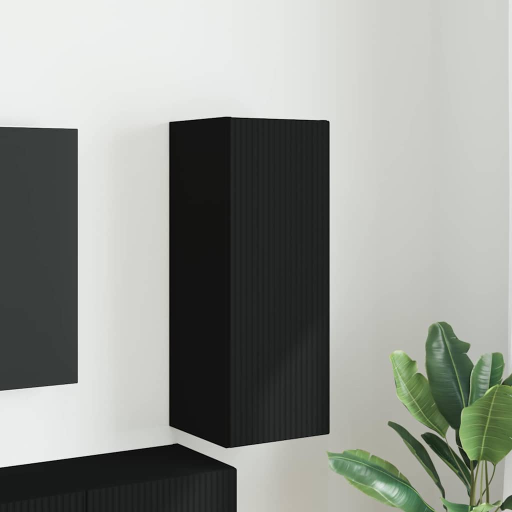 Dulap TV de perete Negru 30 x 31 x 80 cm Lemn compozit — imaginea 2