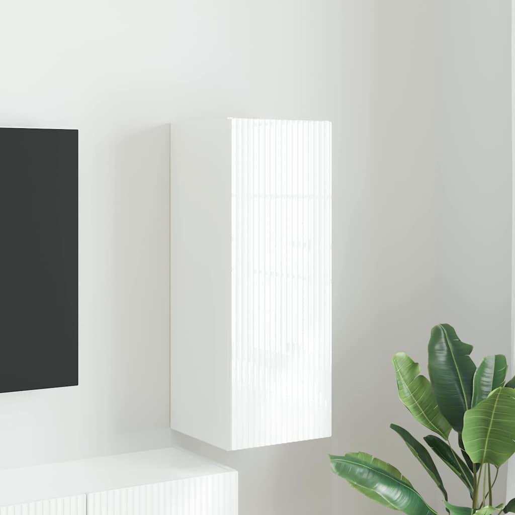 Dulap TV de perete Alb Lucios 30 x 31 x 80 cm Lemn compozit — imaginea 2