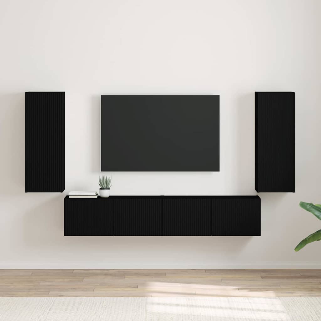 Dulap TV de perete 2 pcs Negru 30 x 31 x 80 cm Lemn compozit — imaginea 2