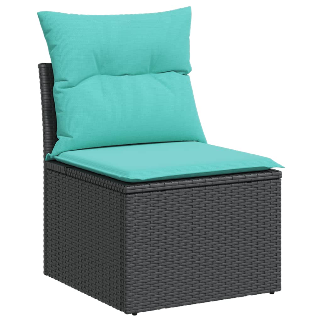 Set mobilier de gradina cu perne, 5 piese, negru, poliratan — imaginea 3