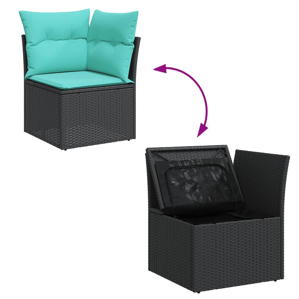 Set mobilier de gradina cu perne, 5 piese, negru, poliratan — imaginea 9