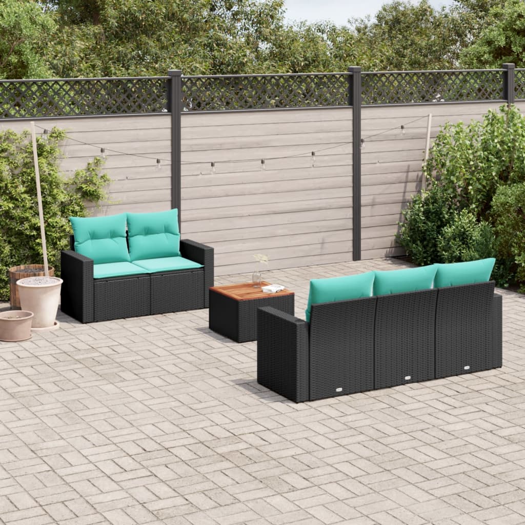 Set canapele de gradina cu perne, 6 piese, negru, poliratan — imaginea 2