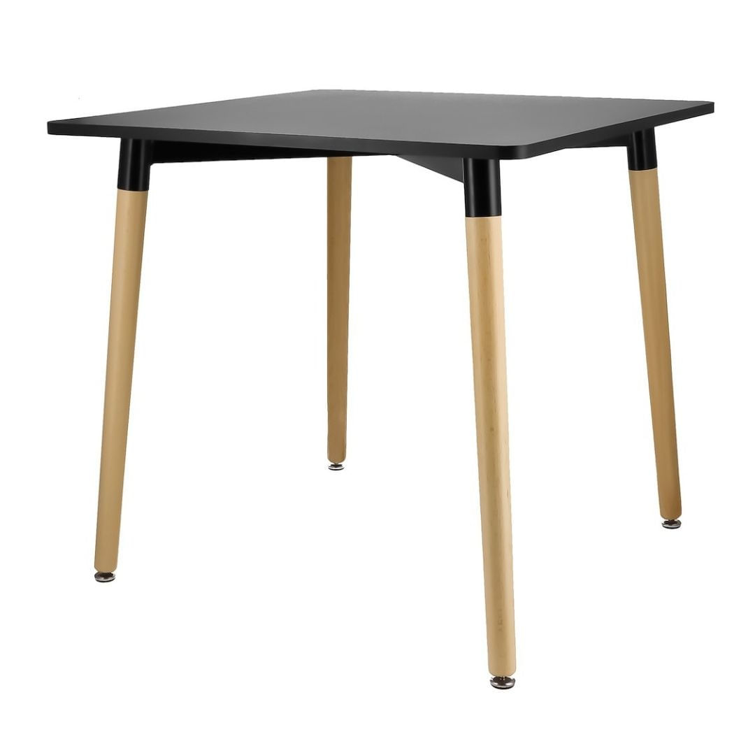 Masa patrata Jumi, 80x80 cm, blat MDF negru, picioare lemn, stil scandinav — imaginea 2