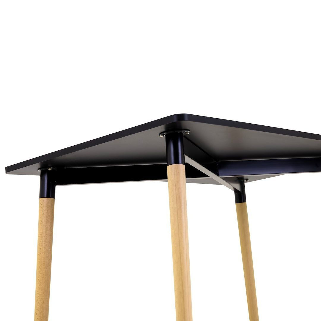 Masa patrata Jumi, 80x80 cm, blat MDF negru, picioare lemn, stil scandinav — imaginea 3
