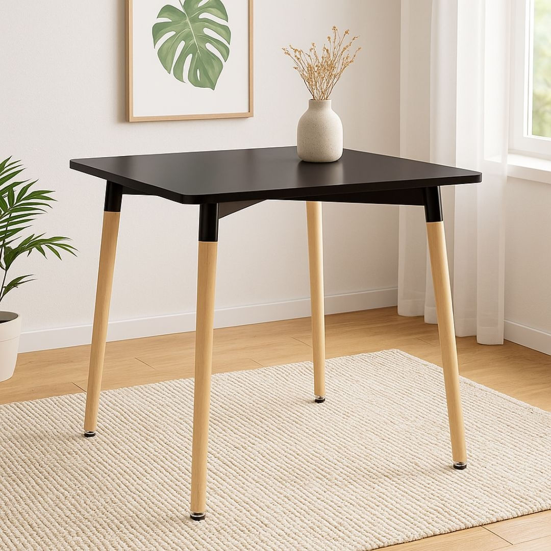 Masa patrata Jumi, 80x80 cm, blat MDF negru, picioare lemn, stil scandinav — imaginea 6
