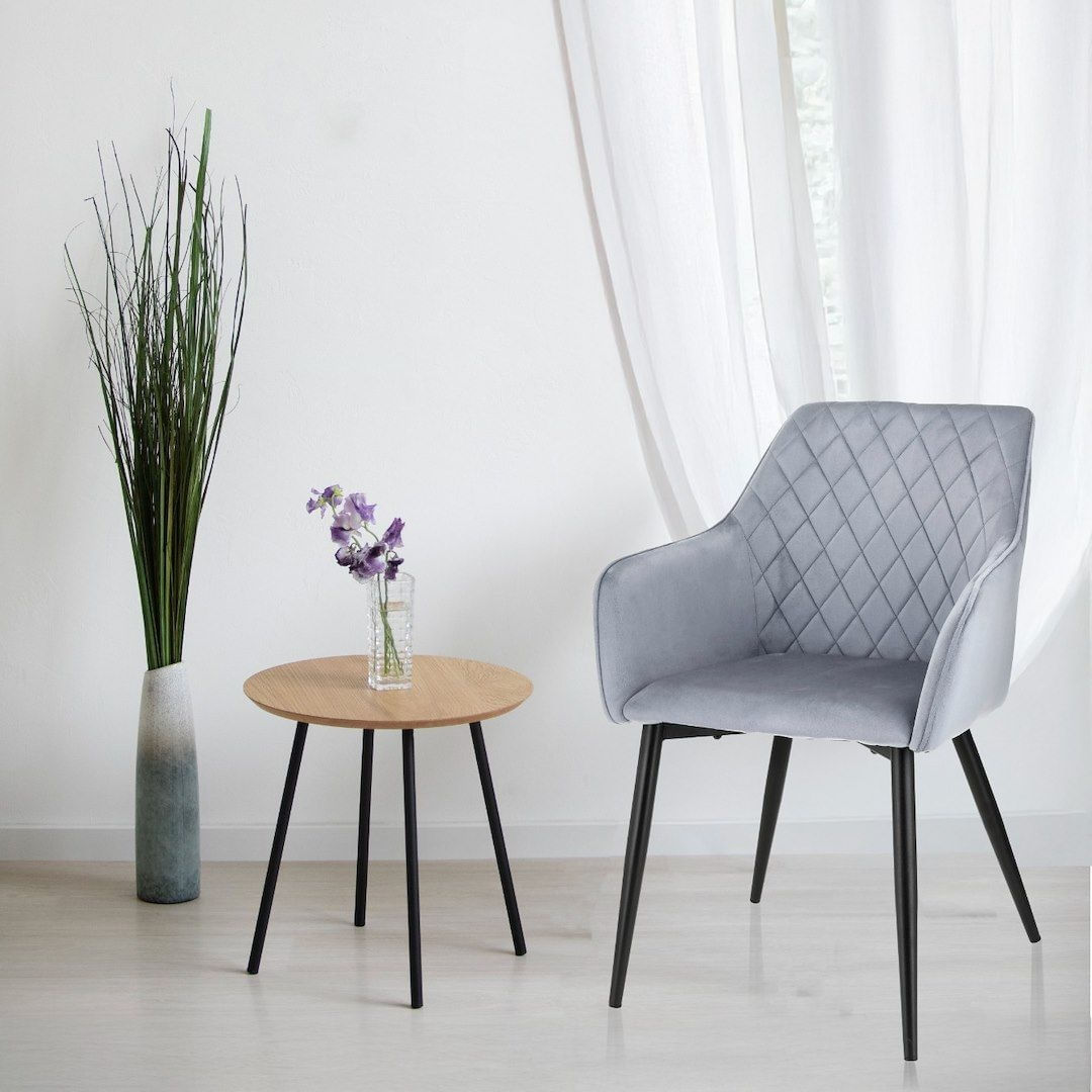 Scaun tapitat din catifea gri, APIS, cu picioare metalice – design modern, confortabil, brand Jumi — imaginea 4
