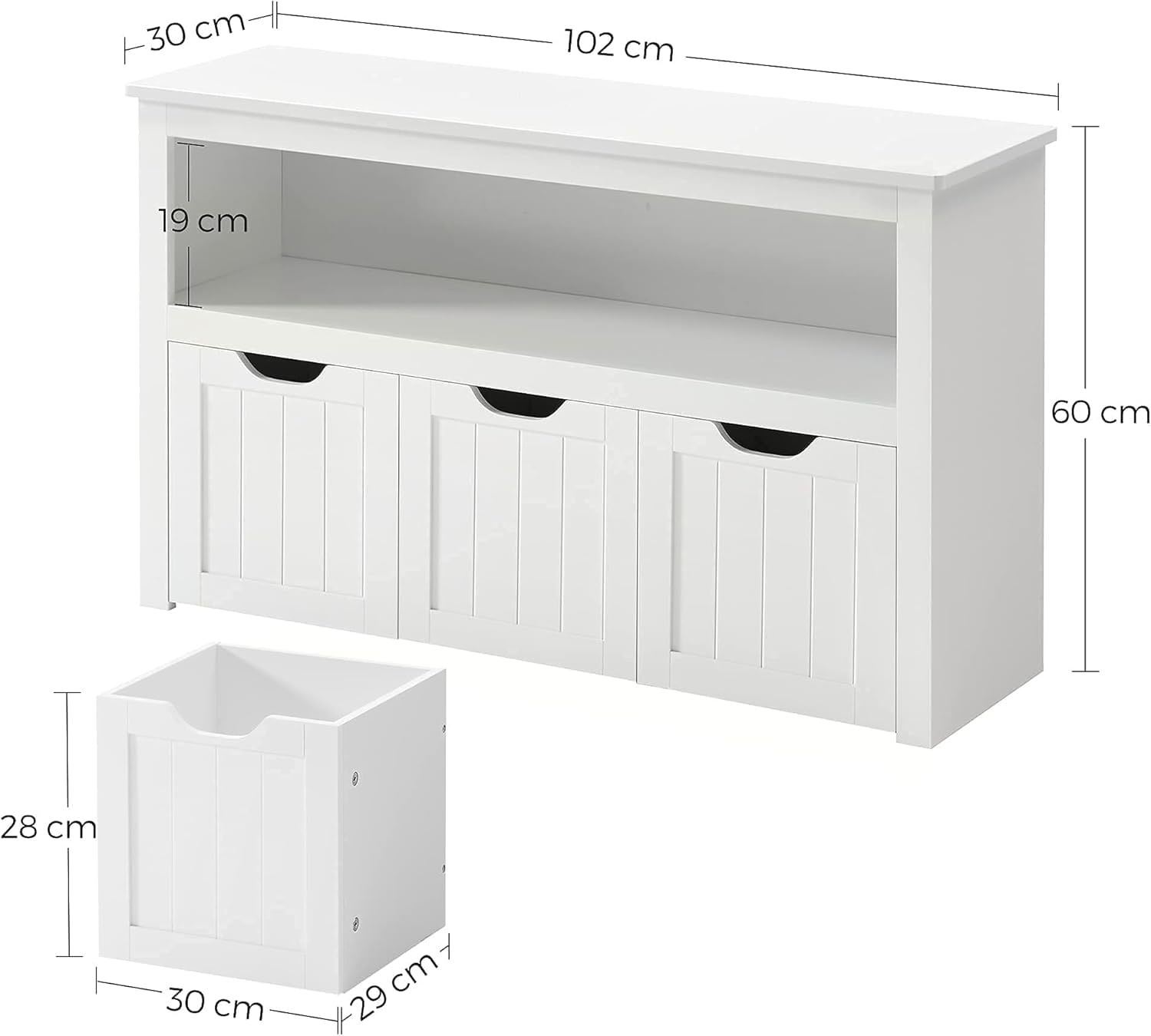 Comoda cu spatiu depozitare jucarii, 3 dulapuri mobile, 102x30x60 cm, alb — imaginea 5