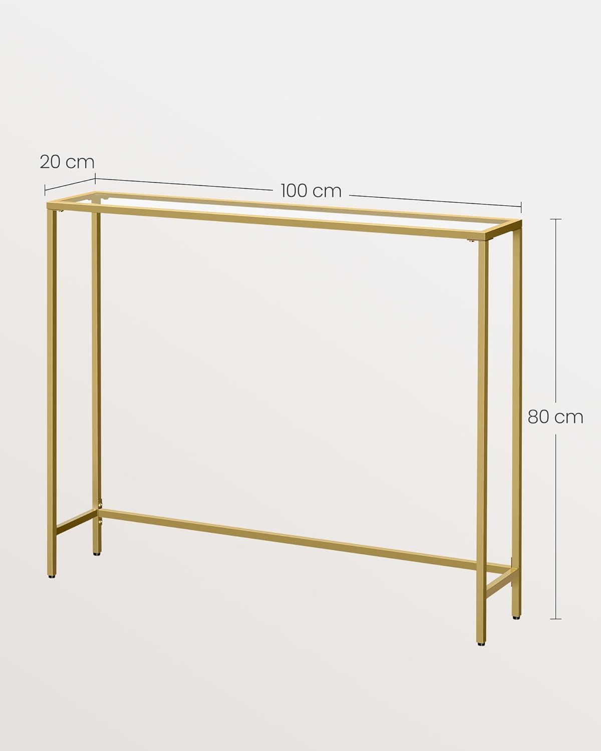Masa de intrare, blat din sticla securizata, cadru metalic, 20x100x80 cm, auriu