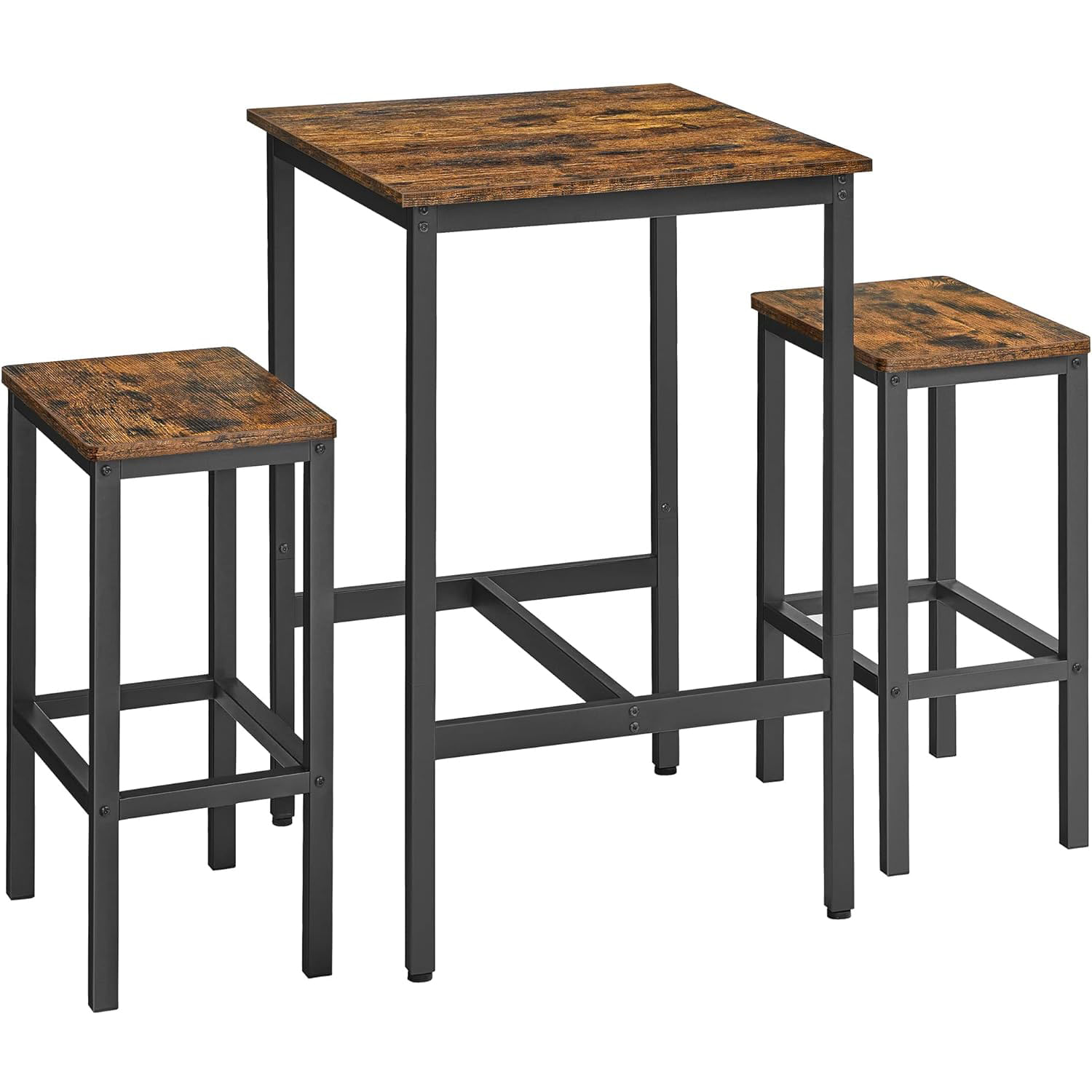 Set masa si scaune de bar, masa 60x60x90cm si 2 scaune 30x40x65cm, stil industrial, maro rustic - imagine 2