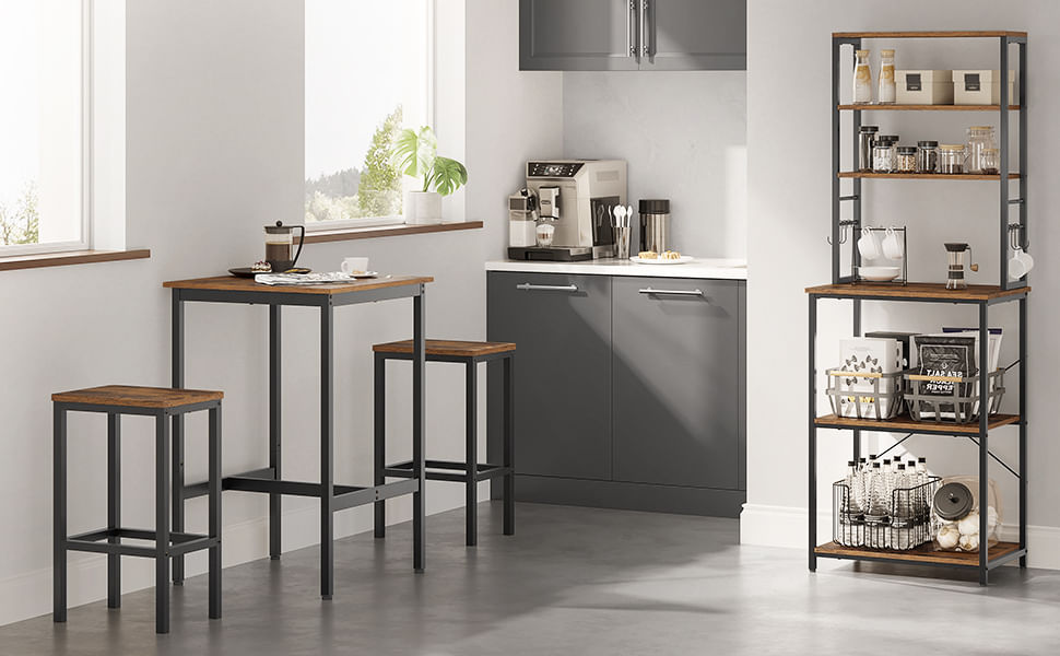 Set masa si scaune de bar, masa 60x60x90cm si 2 scaune 30x40x65cm, stil industrial, maro rustic - imagine 3