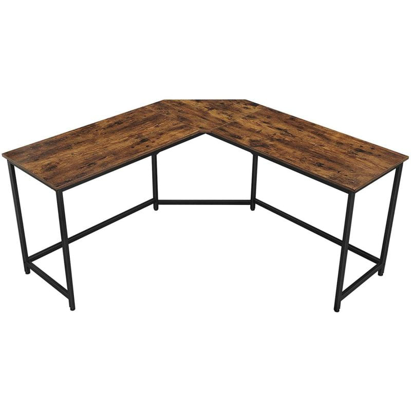 Birou de colt in forma de L, cadru din otel, 149x149x75cm, industrial, maro rustic si negru — imaginea 4