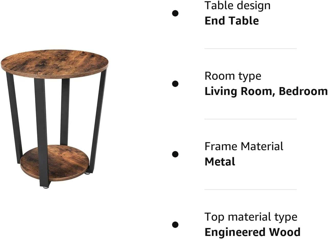 Masa de cafea rotunda cu cadru de otel, stil industrial, 50x57cm, maro rustic si negru — imaginea 2