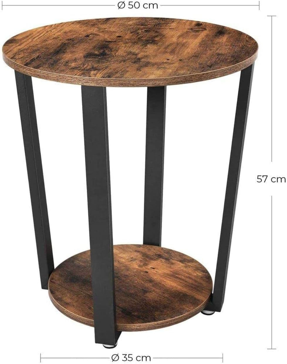 Masa de cafea rotunda cu cadru de otel, stil industrial, 50x57cm, maro rustic si negru — imaginea 8