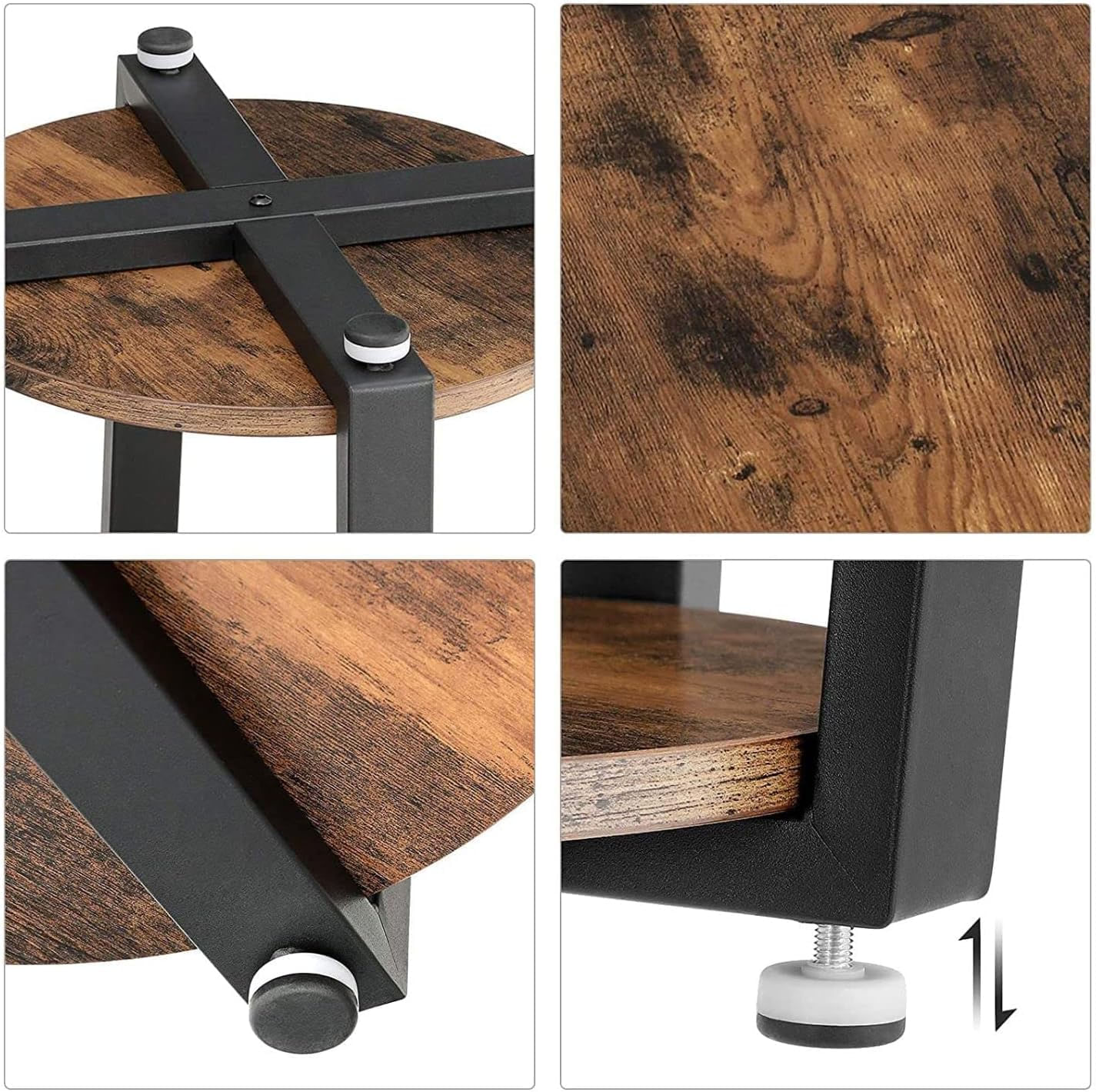 Masa de cafea rotunda cu cadru de otel, stil industrial, 50x57cm, maro rustic si negru — imaginea 9