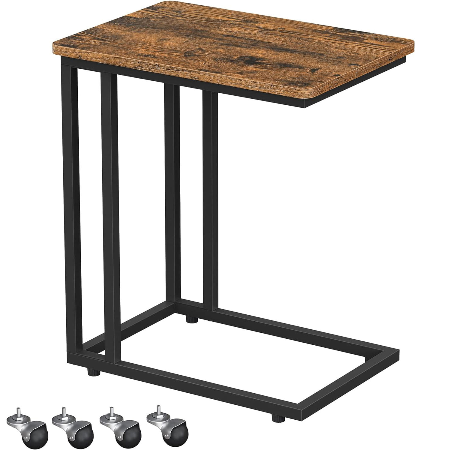 Masuta de cafea, cu cadru de otel si roti, 35x50x60cm, industrial, maro rustic si negru — imaginea 2