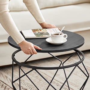 Set de 2 mese de cafea, stil industrial, 50x40cm si 40x36cm, negru — imaginea 2