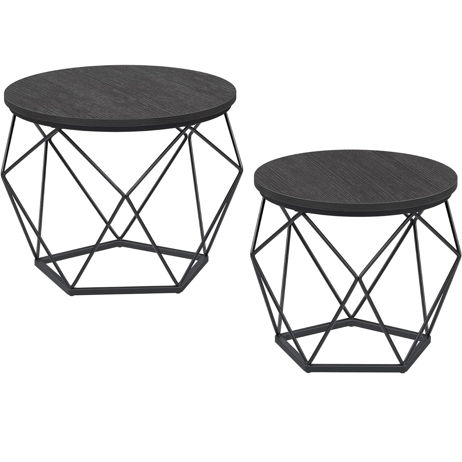 Set de 2 mese de cafea, stil industrial, 50x40cm si 40x36cm, negru — imaginea 3