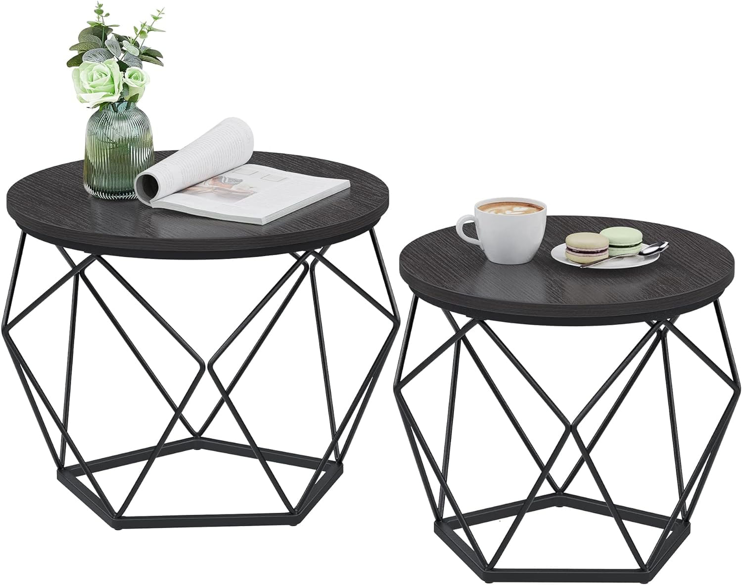 Set de 2 mese de cafea, stil industrial, 50x40cm si 40x36cm, negru — imaginea 4