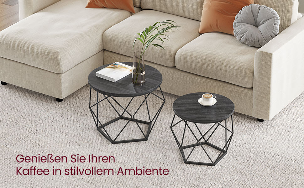 Set de 2 mese de cafea, stil industrial, 50x40cm si 40x36cm, negru — imaginea 6