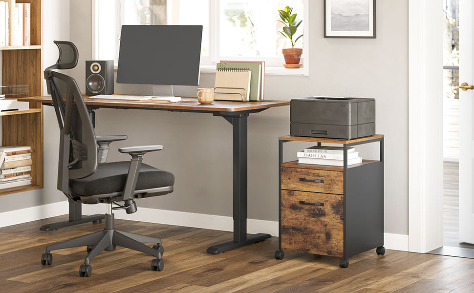 Dulap mobil tip rollbox pentru birouri, cu 2 sertare, stil industrial, 44x42x67cm, maro rustic — imaginea 6