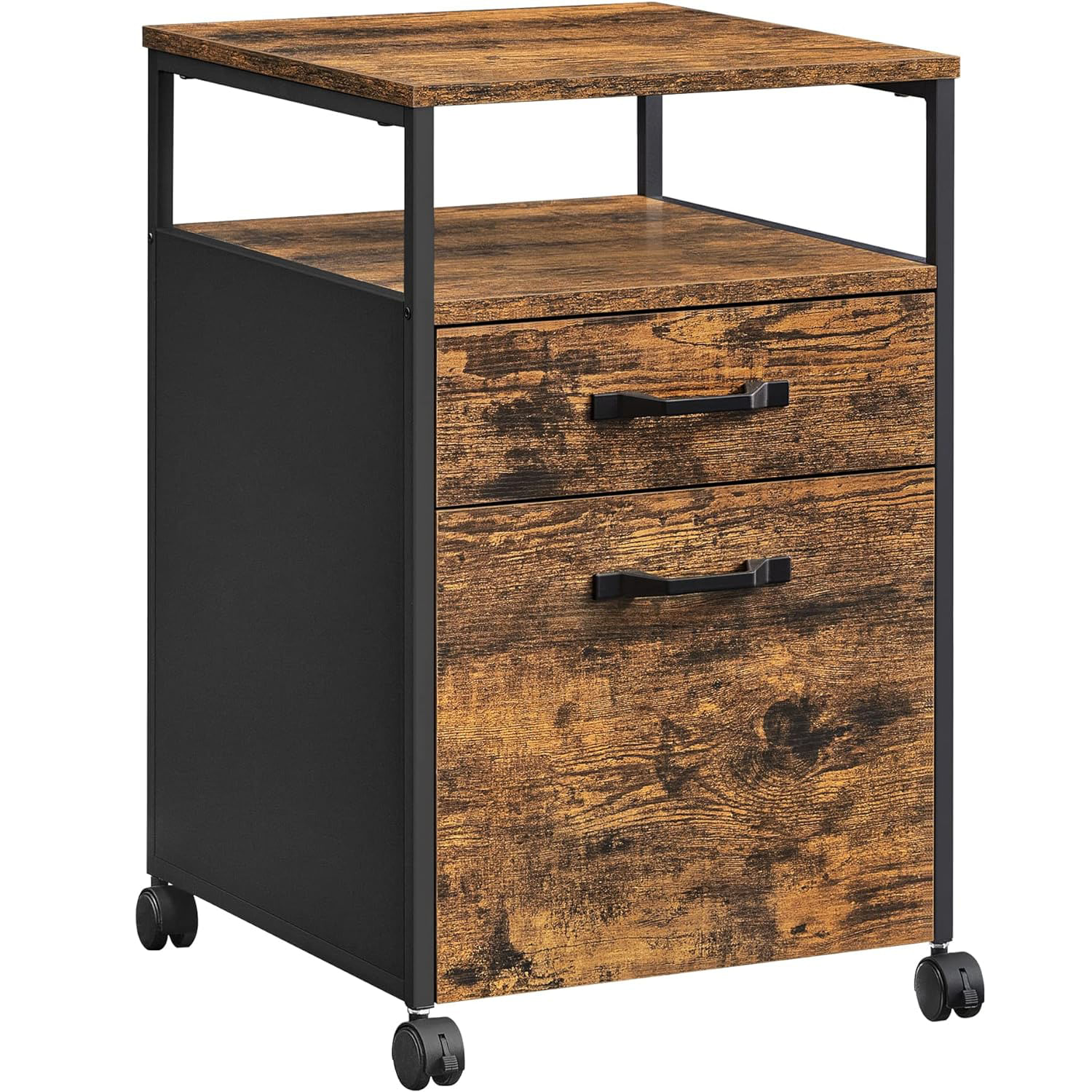 Dulap mobil tip rollbox pentru birouri, cu 2 sertare, stil industrial, 44x42x67cm, maro rustic — imaginea 7