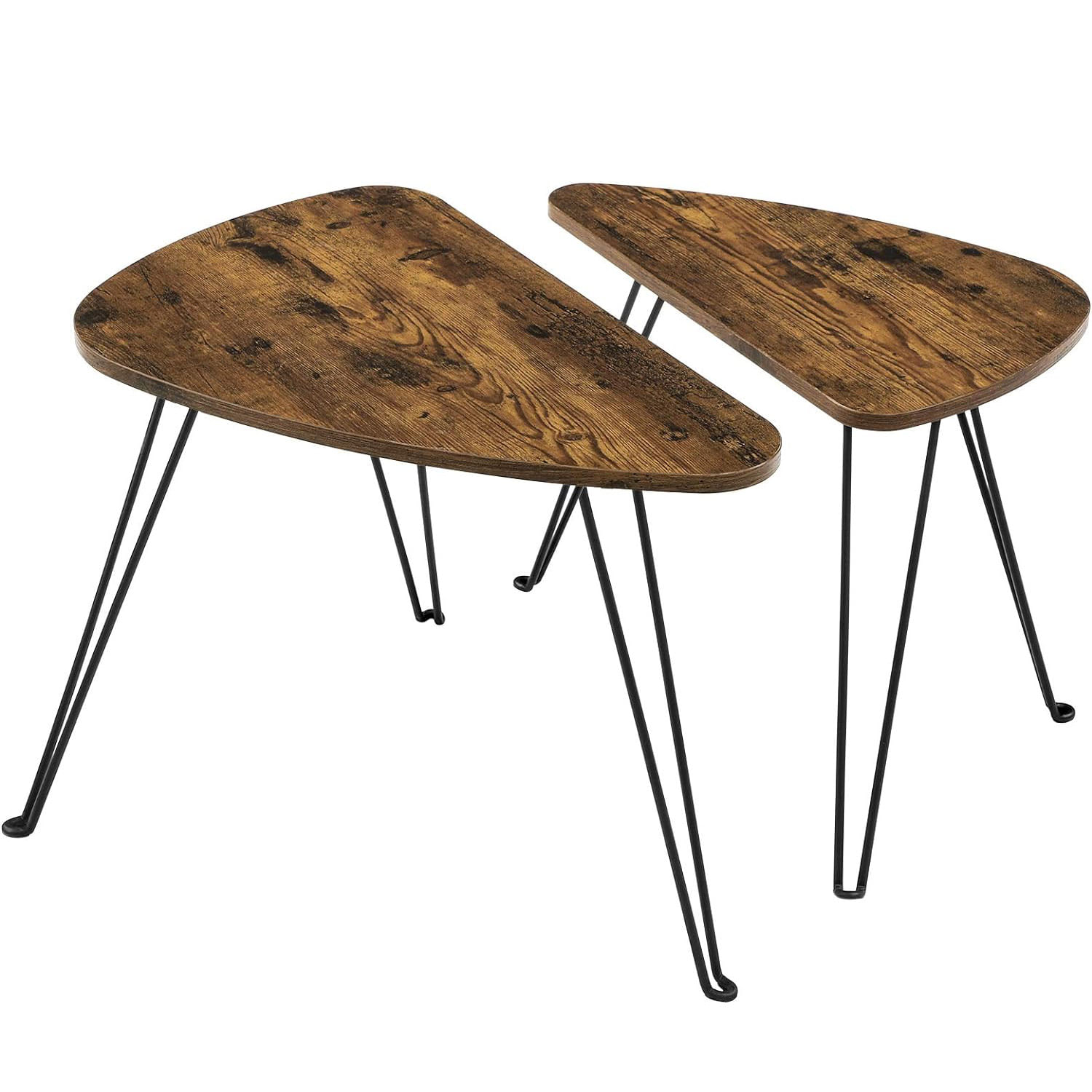 Set de 2 mese de cafea, stil industrial, 60x38x48cm si 52x32x43cm, maro rustic si negru — imaginea 3