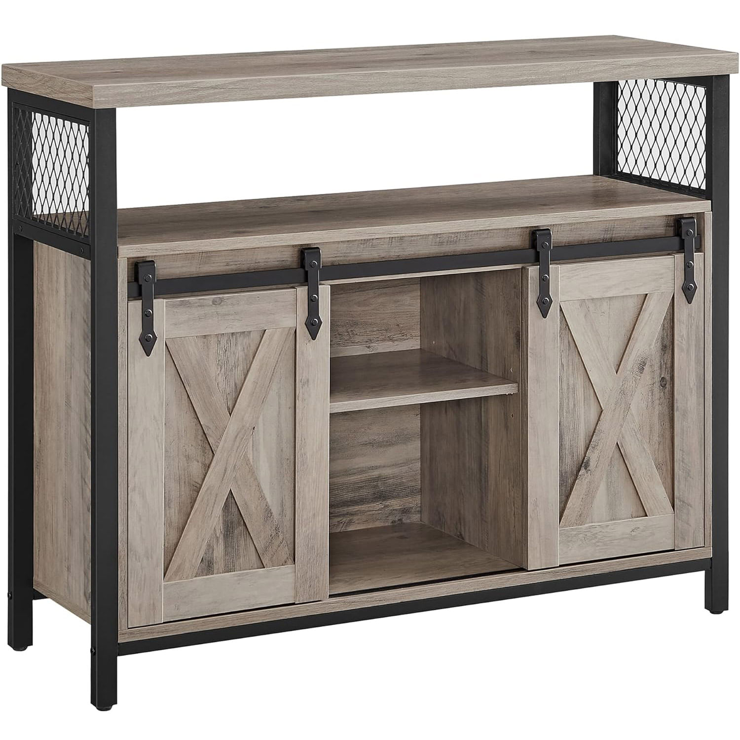 Comoda pentru living sau bucatarie, cu 2 usi glisante, rafturi reglabile, stil rustic, 33x100x80cm, gri — imaginea 4
