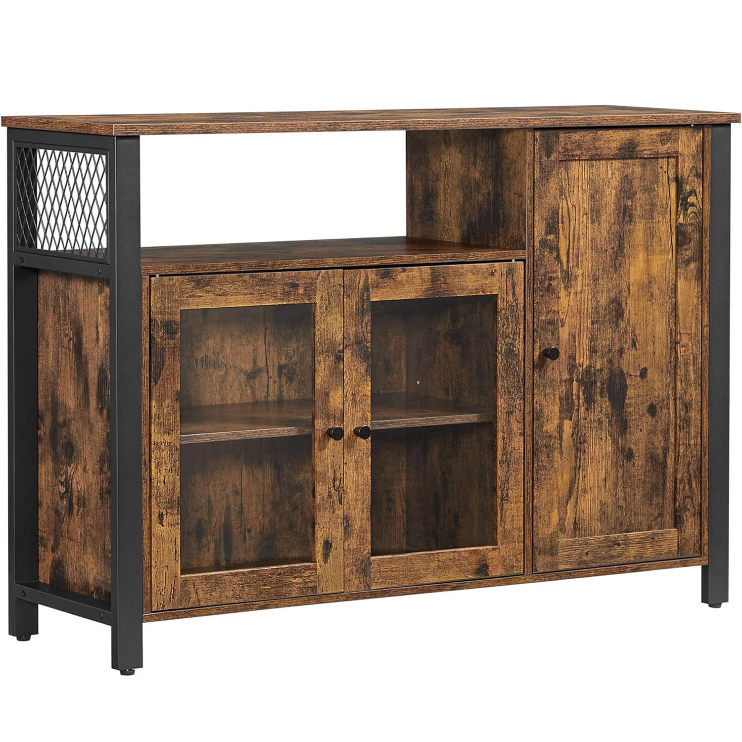 Dulap de depozitare tip bufet, cu 3 usi, stil industrial, 110x33x75cm, maro rustic si negru — imaginea 3
