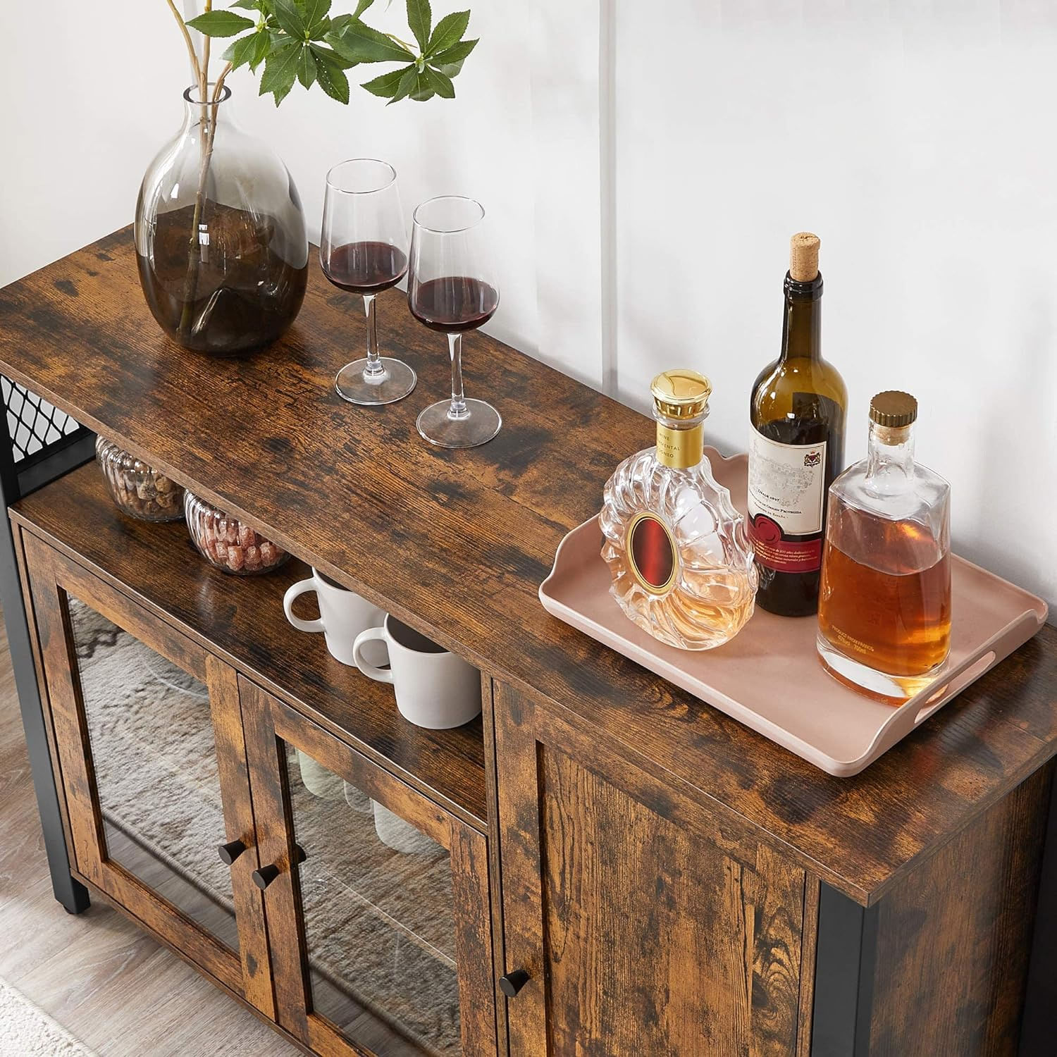 Dulap de depozitare tip bufet, cu 3 usi, stil industrial, 110x33x75cm, maro rustic si negru — imaginea 6
