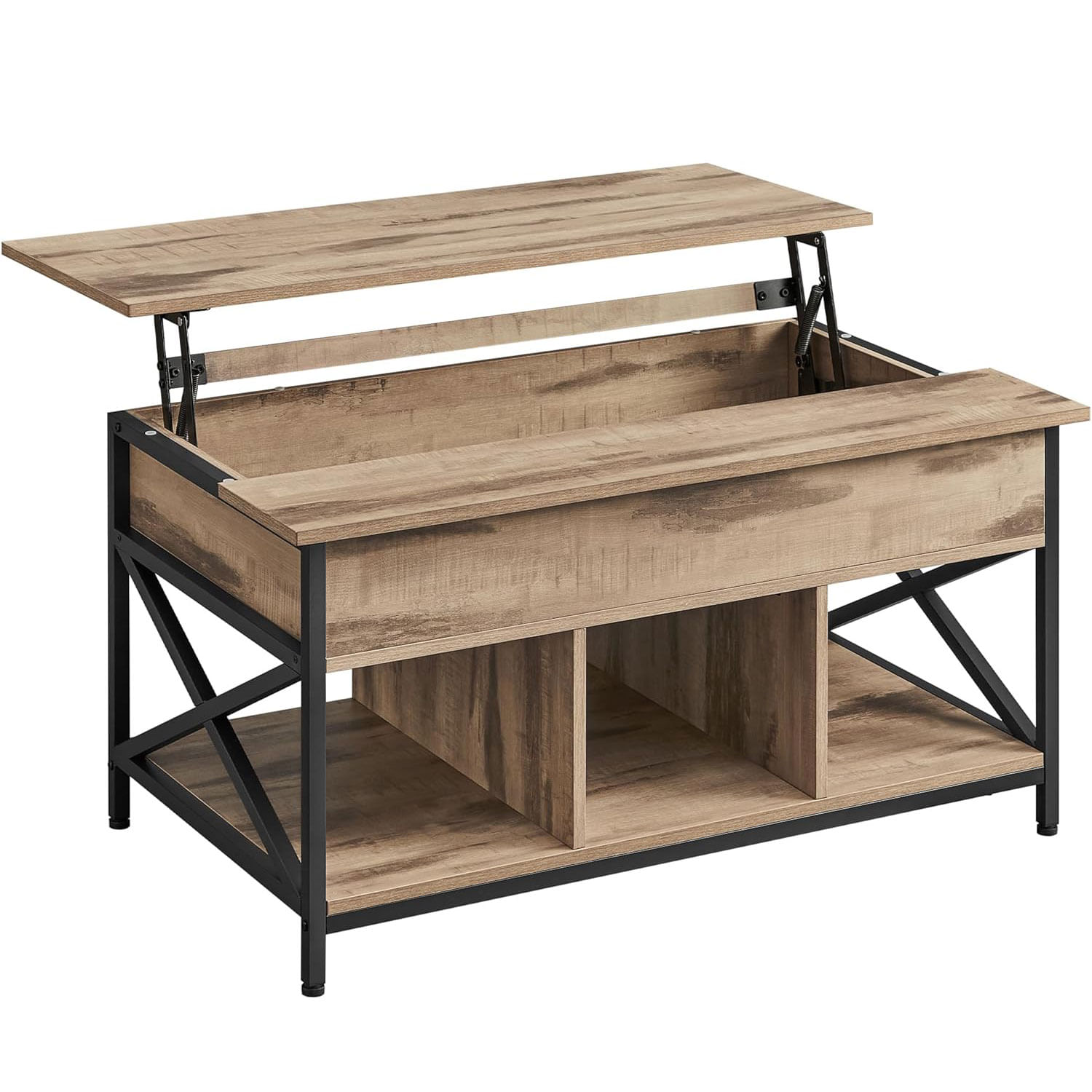 Masa de cafea cu inaltime reglabila, spatiu de depozitare ascuns, 60x100x(48-62) cm, gri stejar — imaginea 3