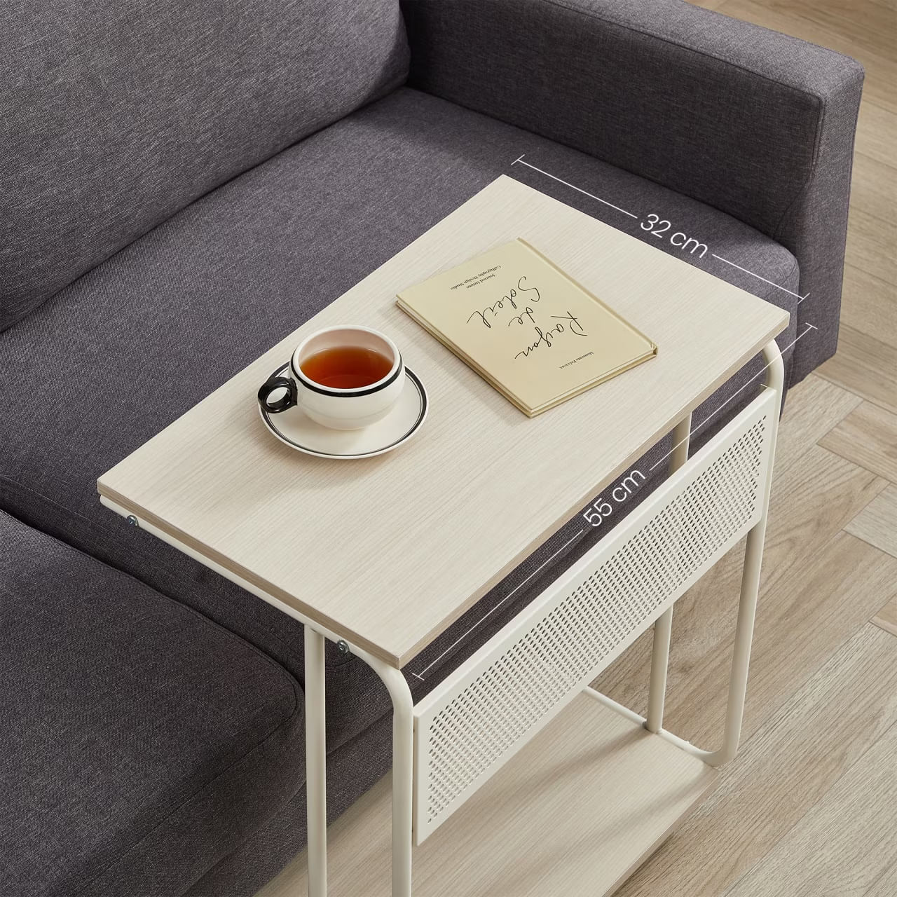 Masuta laterala laptop pe roti, 55x33x66 cm, stil industrial, crem — imaginea 5