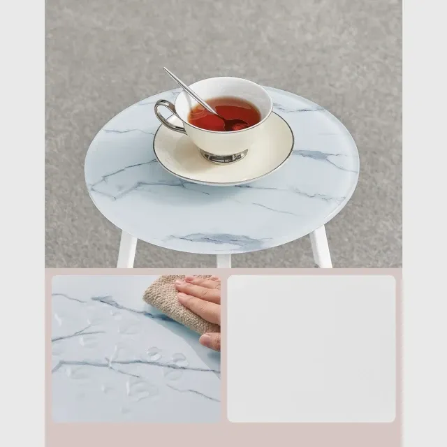 Masuta rotunda tip noptiera, blat din sticla si raft inferior din PAL, cadru metalic, 30x30x55 cm, alb — imaginea 3