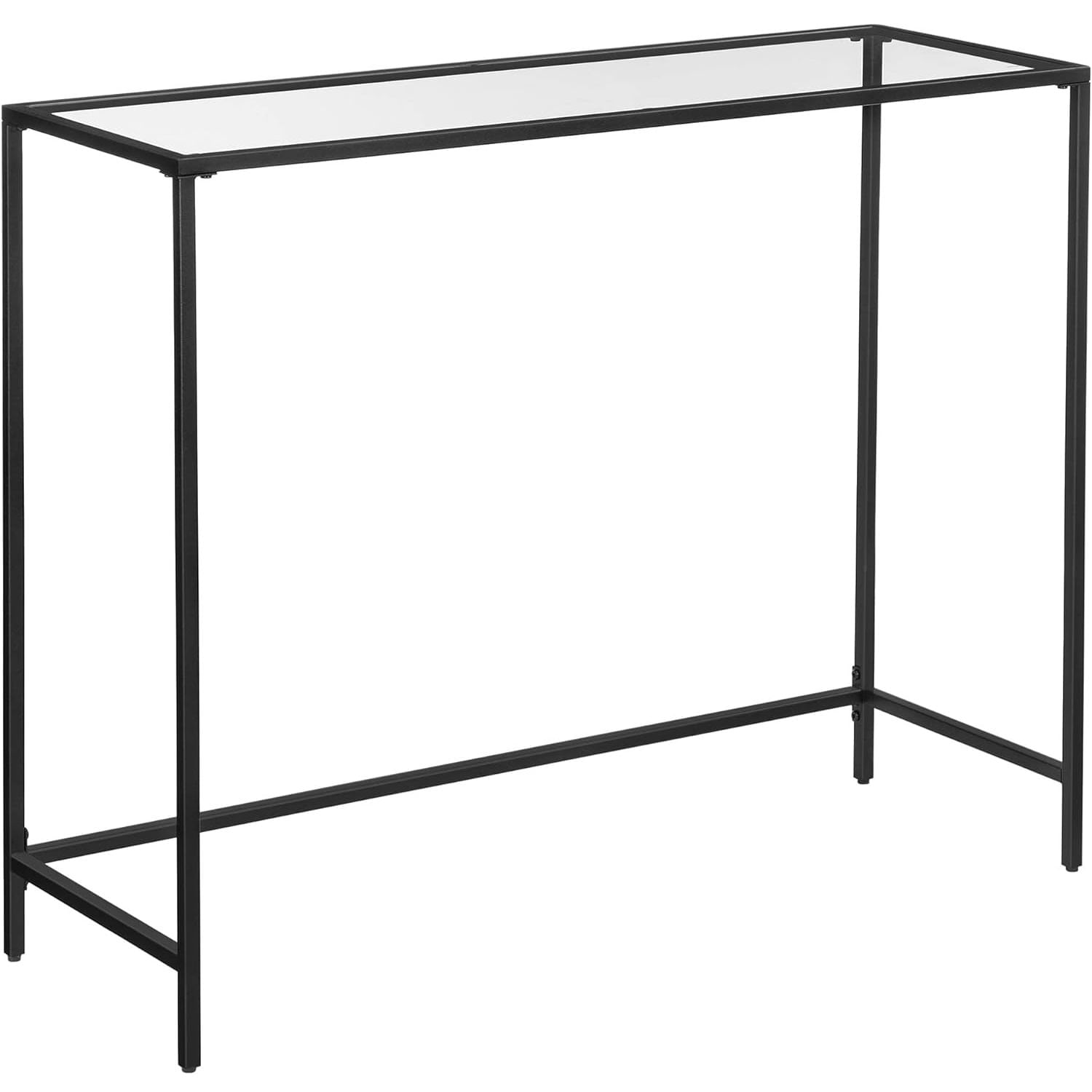 Masa de intrare, blat din sticla securizata, cadru din metal, pentru sufragerie, 100x35x80cm, negru — imaginea 3